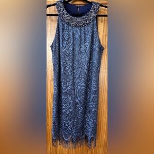 SLNY Navy Embellished Lace Cocktail Dress Size 12